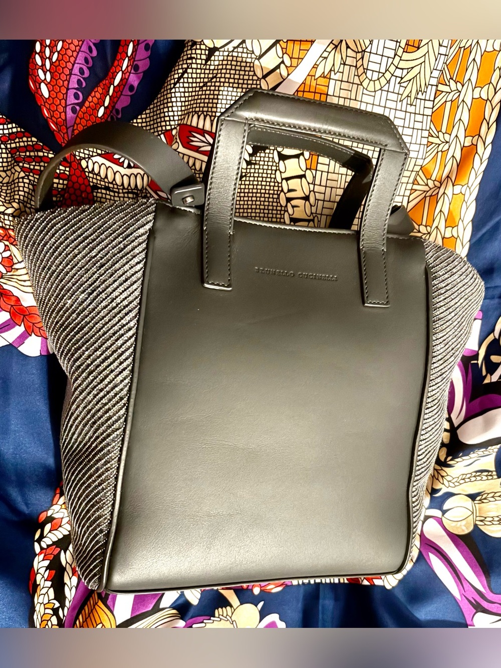 brunello cucinelli 
Tote Bag with Textured Side Panels
